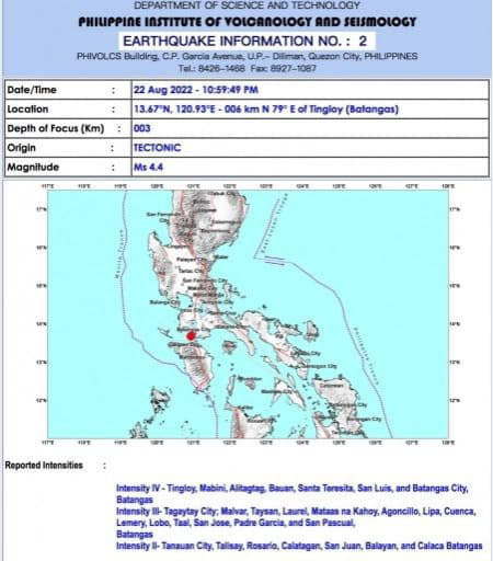 当地时间8月22日晚间10点59分，菲律宾八打雁省(Batangas)...